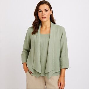 Dolcezza Linen Open Front Crop Cardigan Jacket